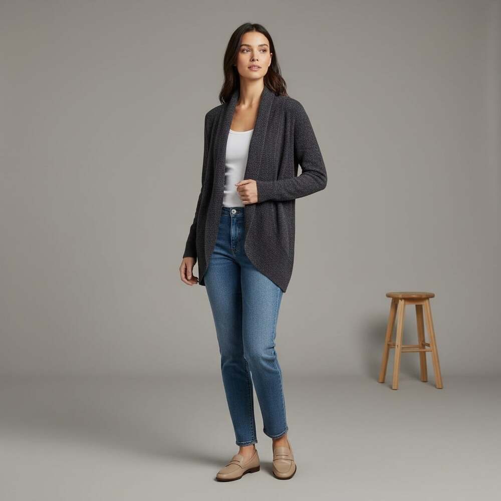 Barefoot Dreams CozyChic Lite Circle Cardigan M Carbon Charcoal Open Front